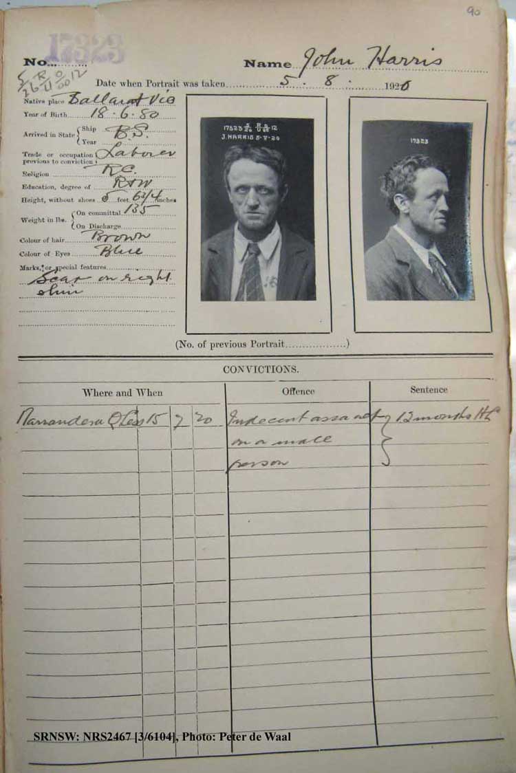 SRNSW: NRS2467, [3/6104], State Penitentiary photographic description book, 5 Jun 1920-9 Oct 1920, No. 17323, p. 90.