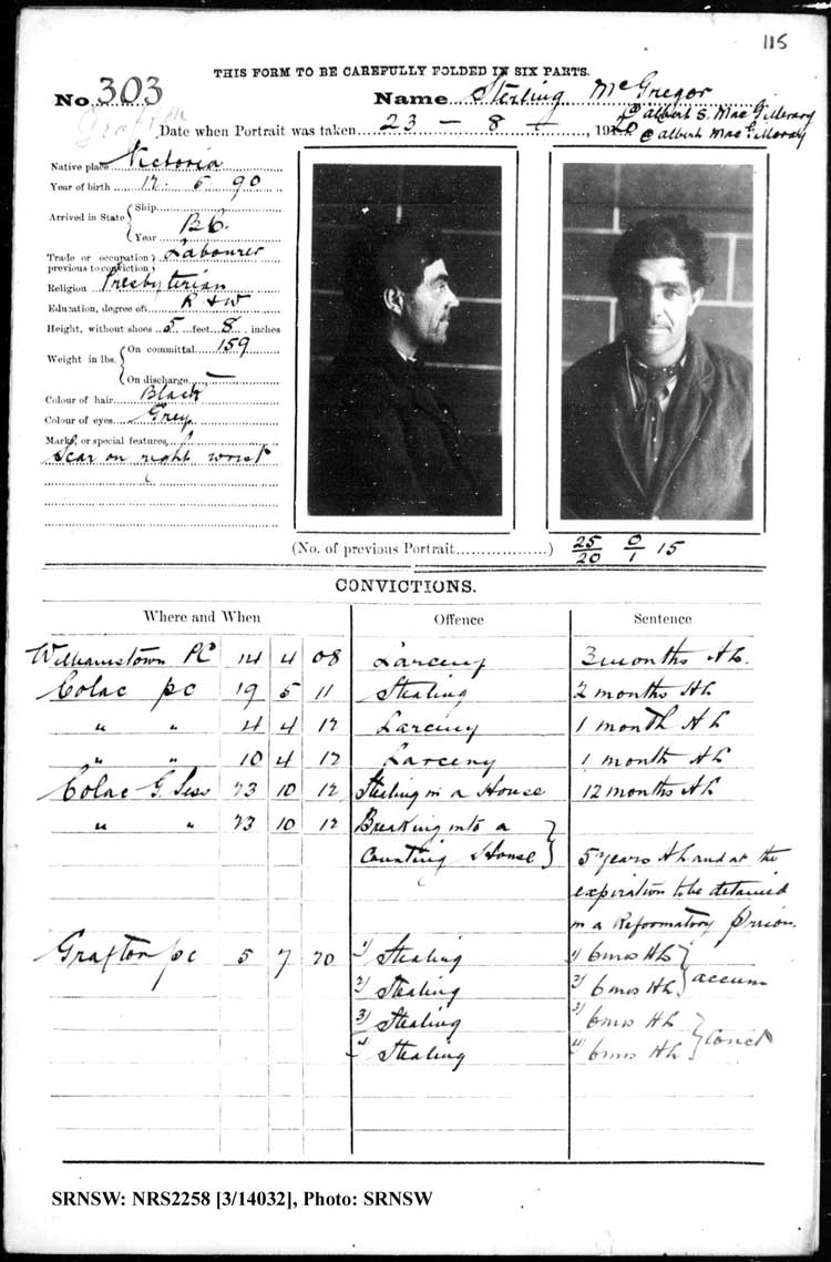 SRNSW: NRS2258, [3/14032], Grafton Gaol photographic description book, Feb 1902-May 1921, No. 303, p. 200, R5125.