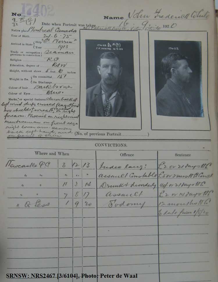 SRNSW: NRS2467, [3/6104], State Penitentiary photographic description book, 5 Jun 1920-9 Oct 1920, No. 17402, p. –.