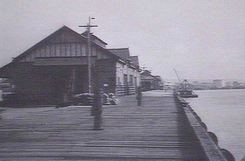 Lee Wharf, Newcastle, No. 1 berth and shed, looking west, showing centre-line mooring posts, n.d. Image: NSW State Library collection. Reproduction: Peter de Waal