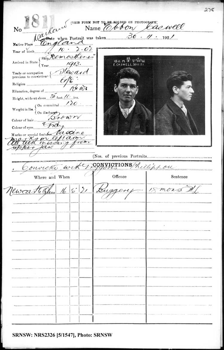 SRNSW: NRS2326, [5/1547], Maitland Gaol photographic description book, 1873-1922, No. 1811, p. 278, R5126.
