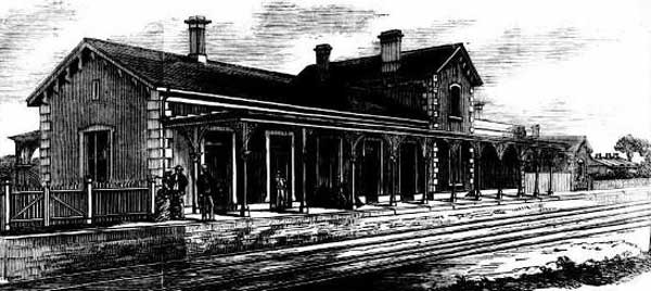 The new Ashfield railway station. Image: Australian Town and Country Journal, (Sydney, NSW), Sat 11 Mar 1876, p. 421. Reproduction: Peter de Waal