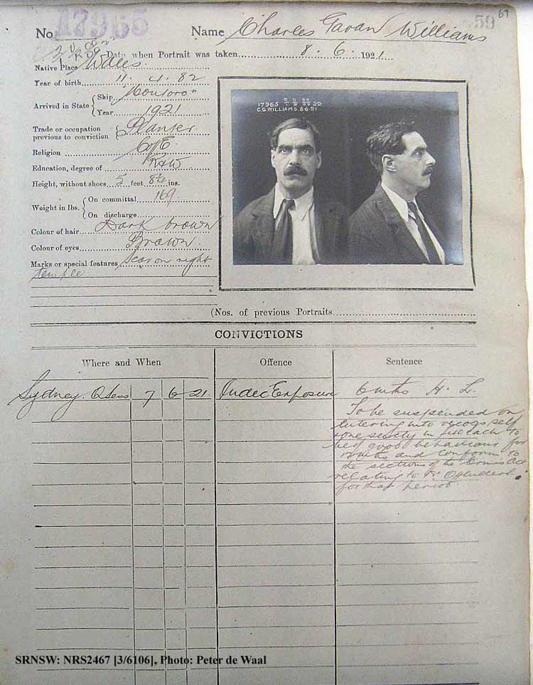 SRNSW: NRS2467, [3/6106], State Penitentiary photographic description book, 14 May 1921-7 Feb 1922, No. 17965, p. 67.