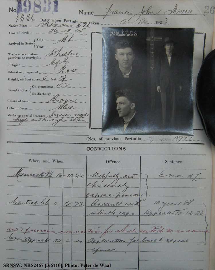 SRNSW: NRS2467, [3/6110], State Penitentiary photographic description book, 11 Aug 1923-12 Jan 1924, No. 19831, p. 26?.