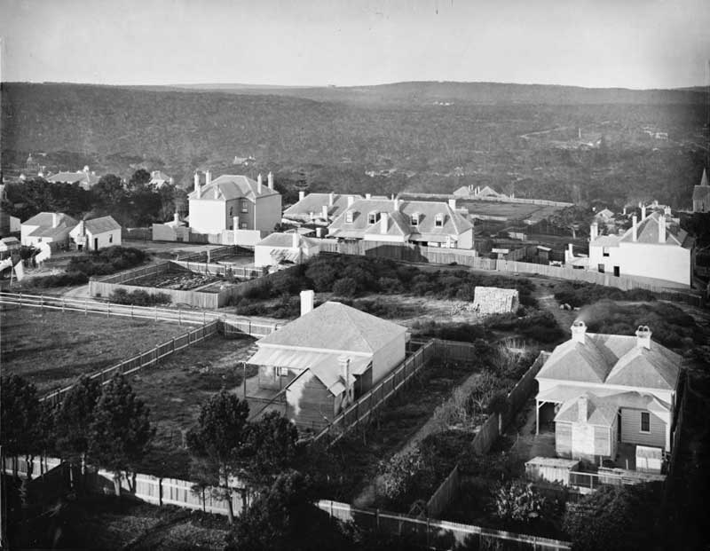 Panorama from tower of Holtermann house to the north, North Sydney, 1870-1875. Image: NSW State Library collection. Reproduction: Peter de Waal