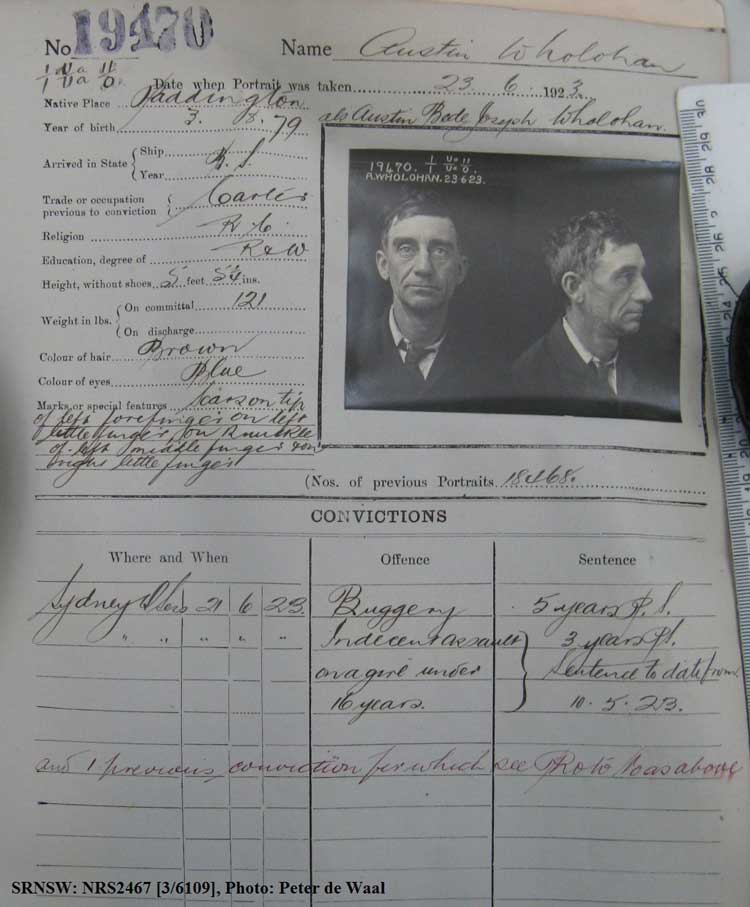 SRNSW: NRS2467, [3/6109], State Penitentiary photographic description book, 17 Mar 1923-11 Aug 1923, No. 19470, p. –.