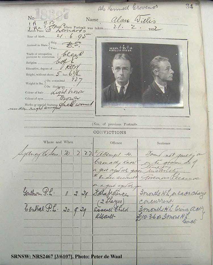 SRNSW: NRS2467, [3/6107], State Penitentiary photographic description book, 8 Feb 1922-5 Sep 1922, No. 18397, p. 34.