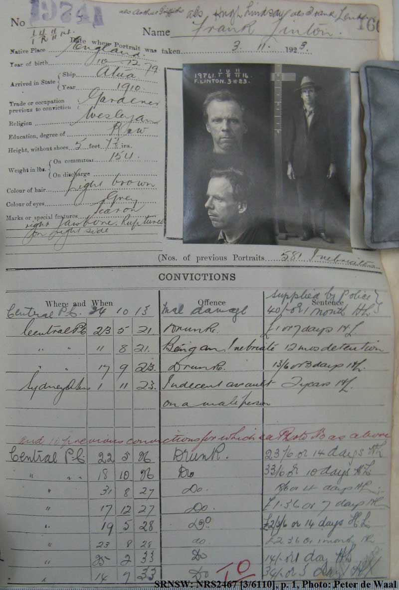 SRNSW: NRS2467, [3/6110], State Penitentiary photographic description book, 11 Aug 1923-12 Jan 1924, No. 19741, p. 166. (p.1)