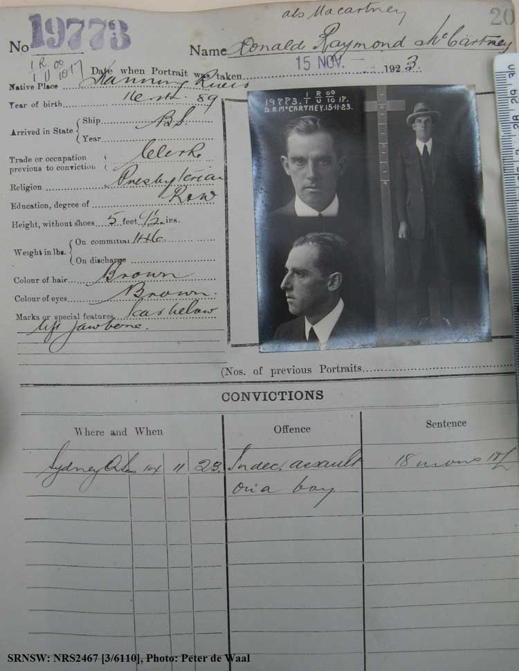 SRNSW: NRS2467, [3/6110], State Penitentiary photographic description book, 11 Aug 1923-12 Jan 1924, No. 19773, p. 20.