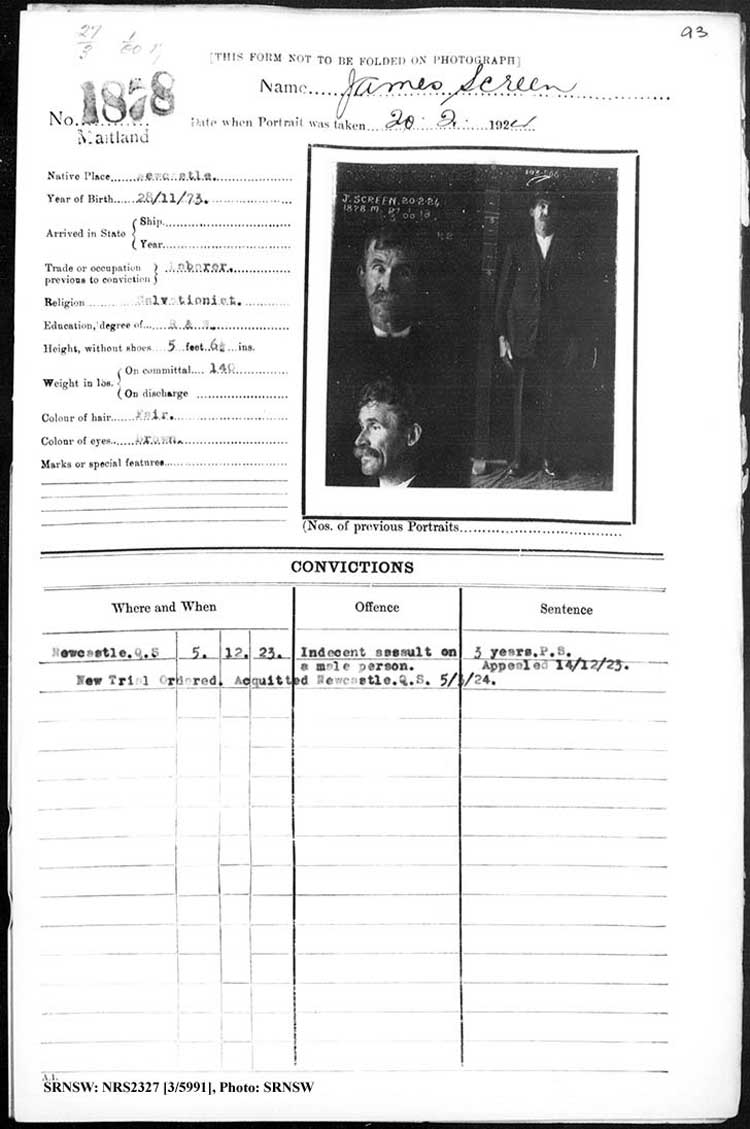 SRNSW: NRS2327, [3/5991], Maitland Gaol photographic description book, 1875-1930, No. 1878, p. 93, R5132.