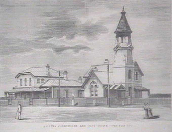 Ballina Court House, left, and Post Office, n.d. Image: NSW State Library collection. Reproduction: Peter de Waal