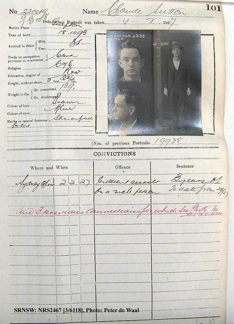 SRNSW: NRS2467, [3/6118], State Penitentiary photographic description book, 19 Nov 1926-5 May 1927, No. 22049, p. 101.