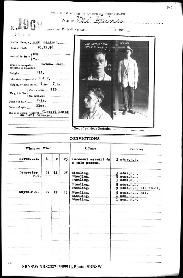 SRNSW: NRS2327, [3/5991], Maitland Gaol photographic description book, 1875-1930, No. 1969, p. 195, R5132.