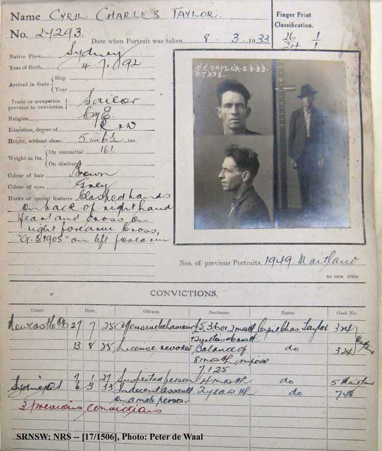 SRNSW: NRS– [17/1506], State Penitentiary photographic description book, 3 Feb 1933-25 Mar 1933, No. 27293, p. –.