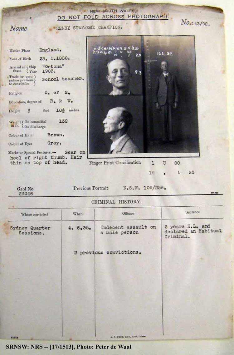 SRNSW: NRS– [17/1513], State Penitentiary photographic description book, c. 1935-?, No. 29046, p. –.