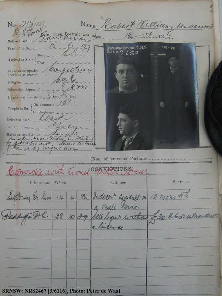 SRNSW: NRS2467, [3/6116], State Penitentiary photographic description book, 30 Dec 1925-2 Jun 1926, No. 21549, p. –.