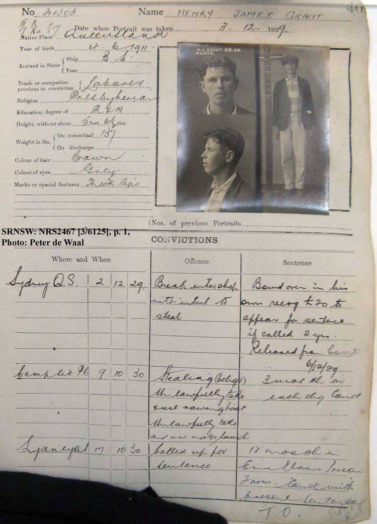 SRNSW: NRS2467, [3/6125], State Penitentiary photographic description book, 9 Aug 1929-3 Dec 1930, No. 24303, p. –. (p.1)