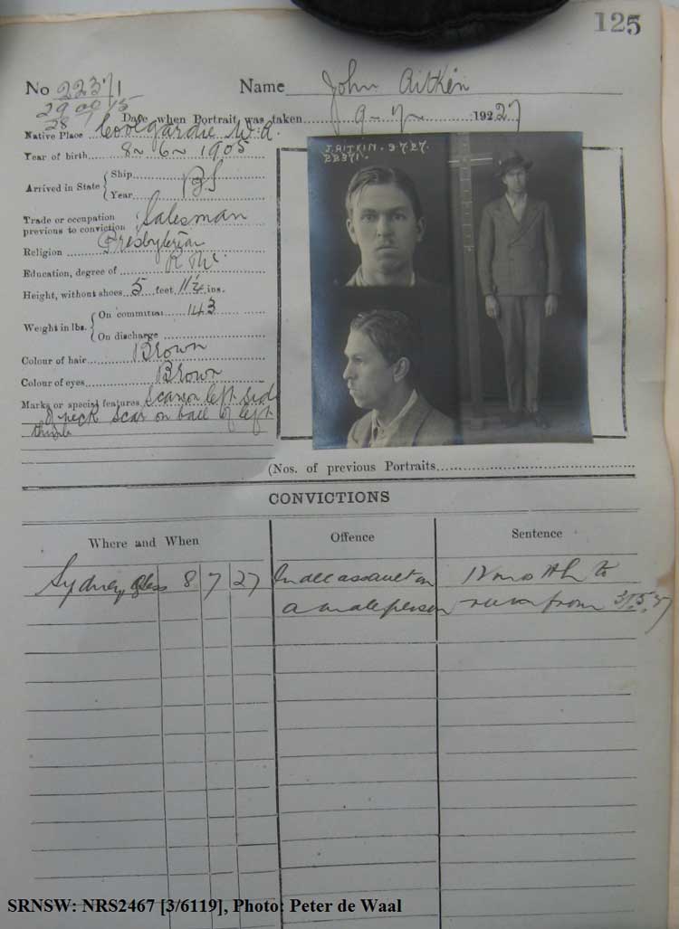 SRNSW: NRS2467, [3/6119], State Penitentiary photographic description book, 5 May 1927-7 Oct 1927, No. 22371, p. 125.