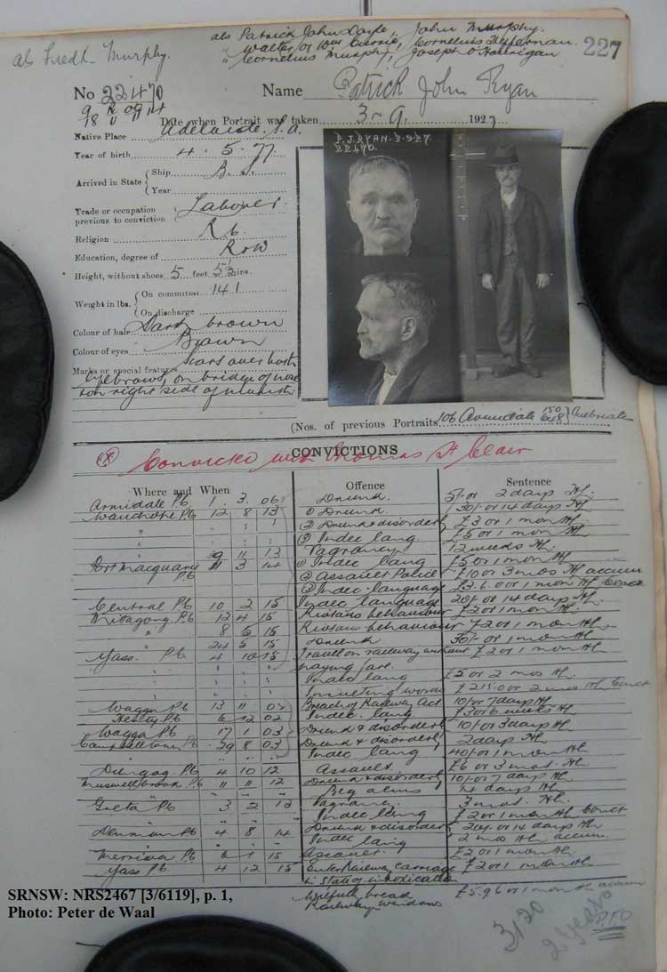 SRNSW: NRS2467, [3/6119], State Penitentiary photographic description book, 5 May 1927-7 Oct 1927, No. 22470, p. 227. (p.1)