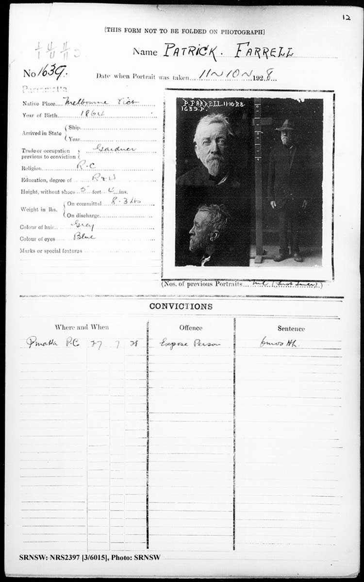SRNSW: NRS2397, [3/6015], Parramatta Gaol photographic description book, 1929-1930, No. 1639, p. 12, R5138.