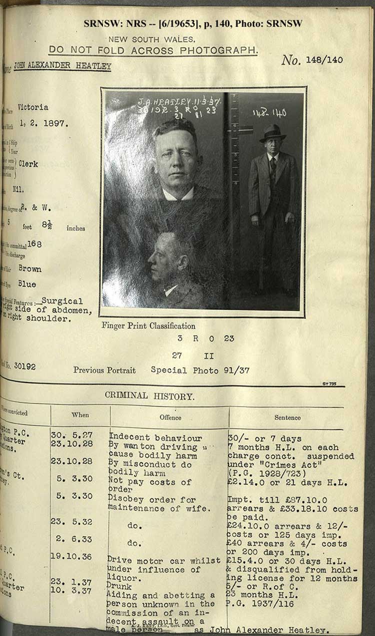 SRNSW: NRS– [6/19653], NSW police photo books, 14 Jan 1937–28 Apr 1937, Vol. 148, p. 140.