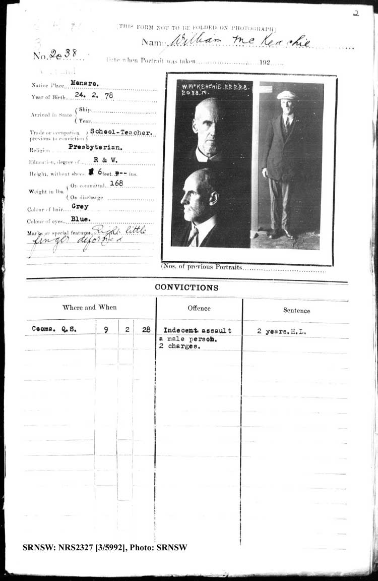 SRNSW: NRS2327, [3/5992], Maitland Gaol Photograph description sheets, 1875-1930, No. 2038, p. 2, R5132.