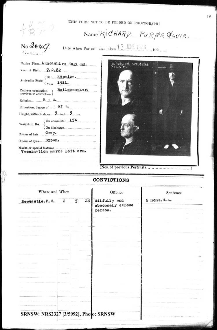 SRNSW: NRS2327, [3/5992], Maitland Gaol Photograph description sheets, 1875-1930, No. 2049, p. 16, R5132.