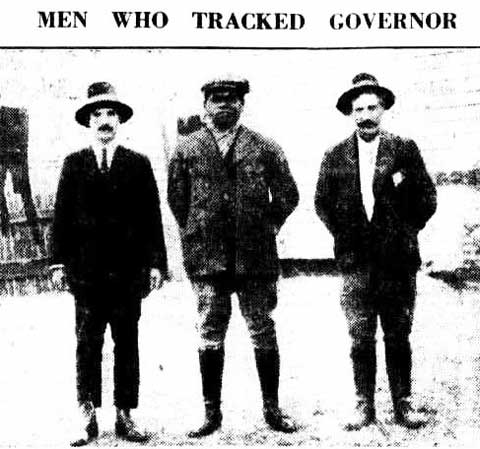 Alec Riley (Dubbo), Monty Tickle (Orange), and Edward Bennett (Baradine), expert trackers. Image: The Sun, (Sydney, NSW), Fri 8 Jun 1923, p. 14. Reproduction: Peter de Waal