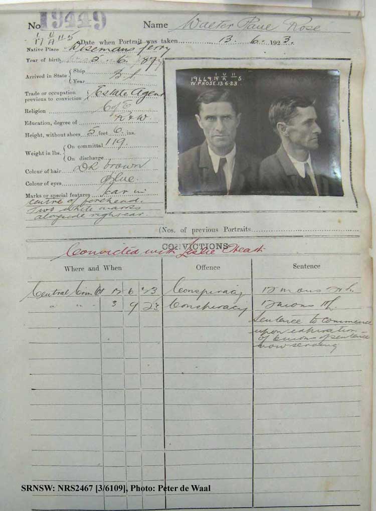 SRNSW: NRS2467, [3/6109], State Penitentiary photographic description book, 17 Mar 1923-11 Aug 1923, No. 19449, p. –.