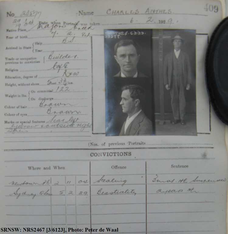 SRNSW: NRS2467, [3/6123], State Penitentiary photographic description book, 8 Nov 1928-21 Mar 1929, No. 23577, p. 409.