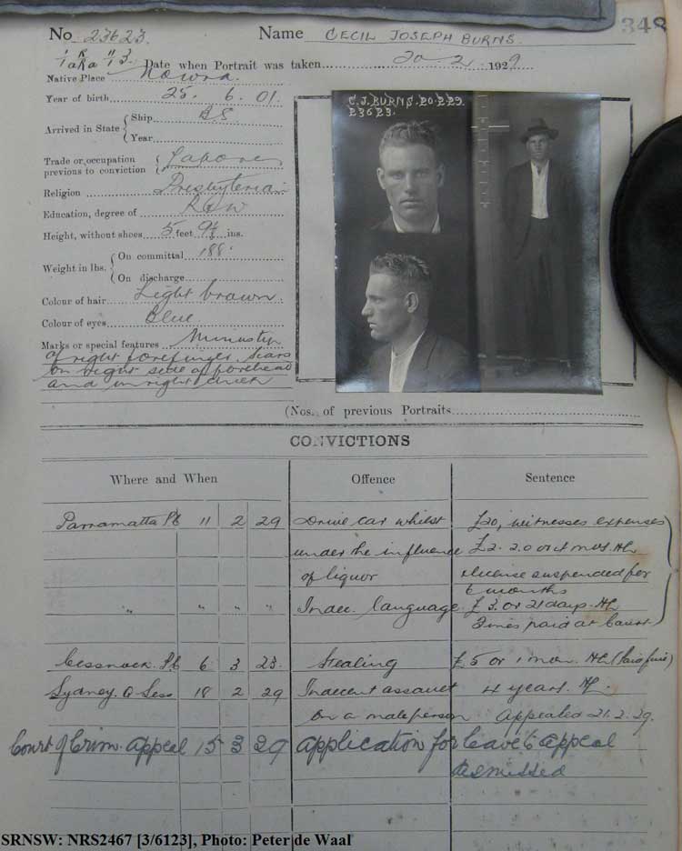 SRNSW: NRS2467, [3/6123], State Penitentiary photographic description book, 8 Nov 1929-21 Mar 1929, No. 23623, p. 348.