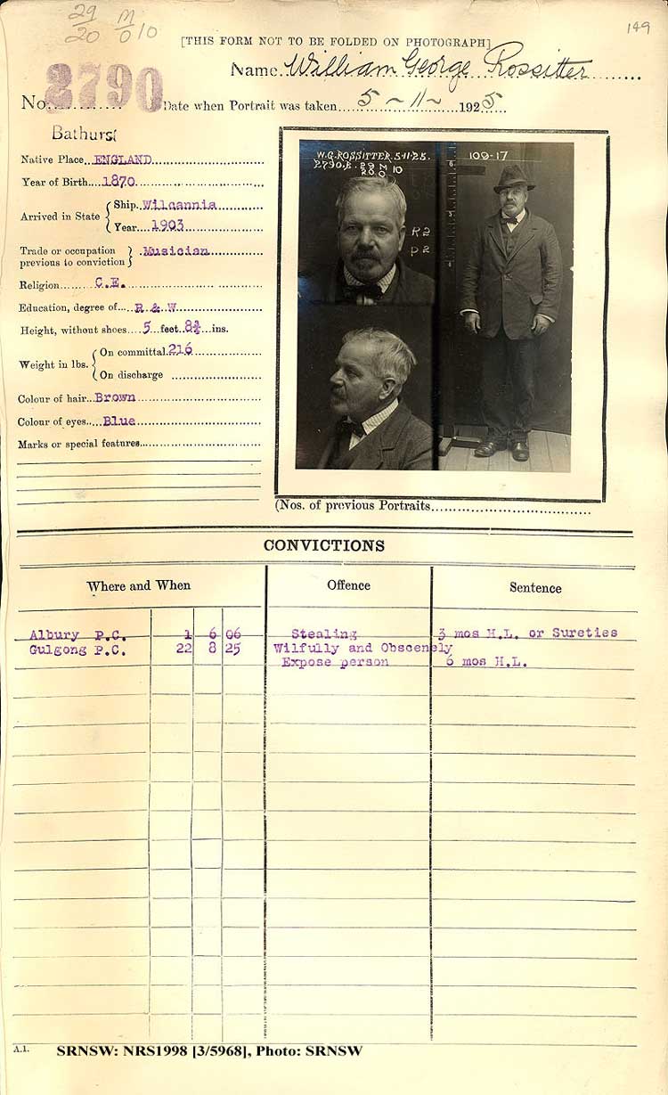 SRNSW: NRS1998, [3/5968], Bathurst Gaol photographic description book, 1874-1930, No. 2790, p. 149, R5088.