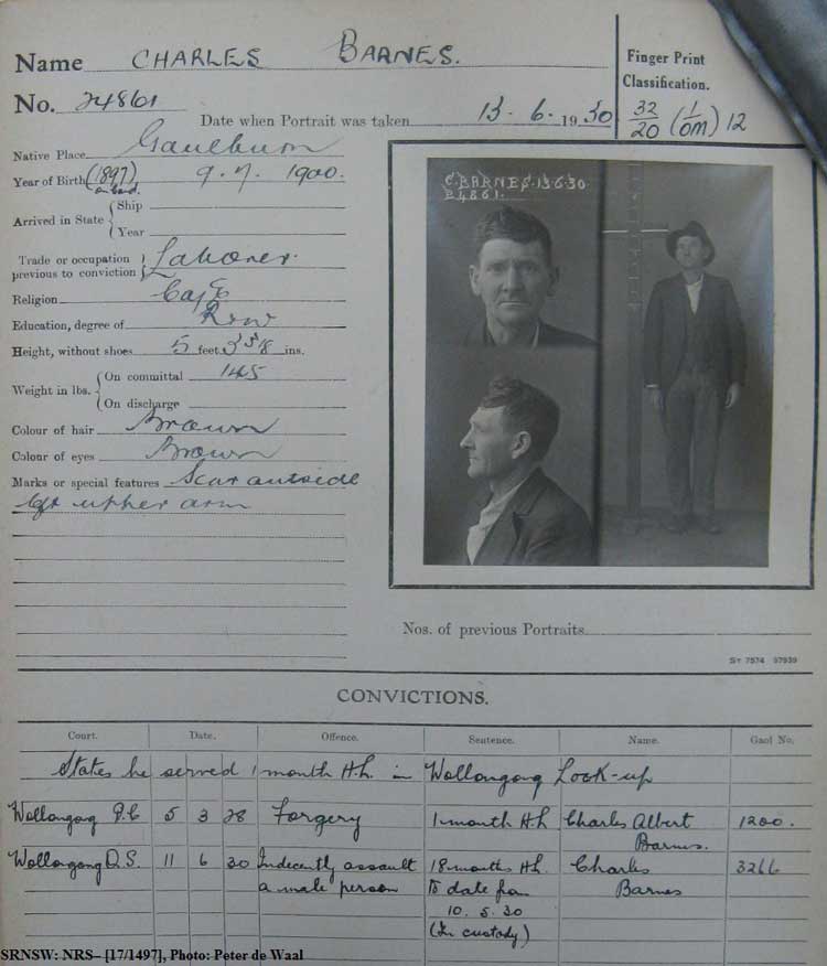 SRNSW: NRS– [17/1497], State Penitentiary photographic description book, 4 Jun 1930-19 Sep 1930, No. 24861, p. –.