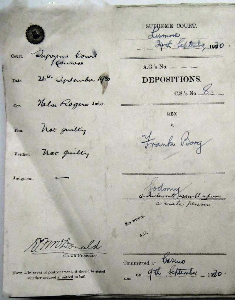 Frank Borg, 1930, NSW Supreme Court depositions’ cover. Photo: Peter de Waal
