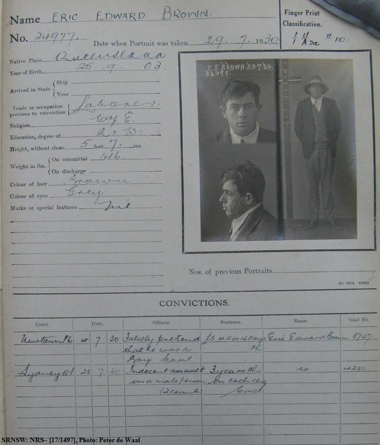 SRNSW: NRS– [17/1497], State Penitentiary photographic description book, 4 Jun 1930-19 Sep 1930, No. 24977, p. –.