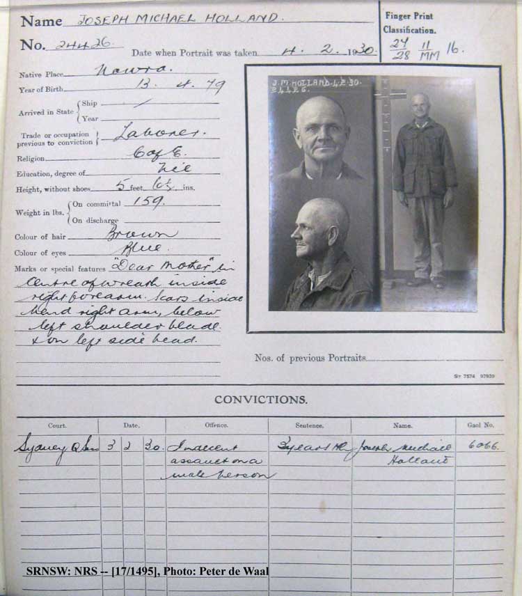 SRNSW: NRS– [17/1495], State Penitentiary photographic description book, 3 Dec 1929-20 Mar 1930, No. 24426, p. –.