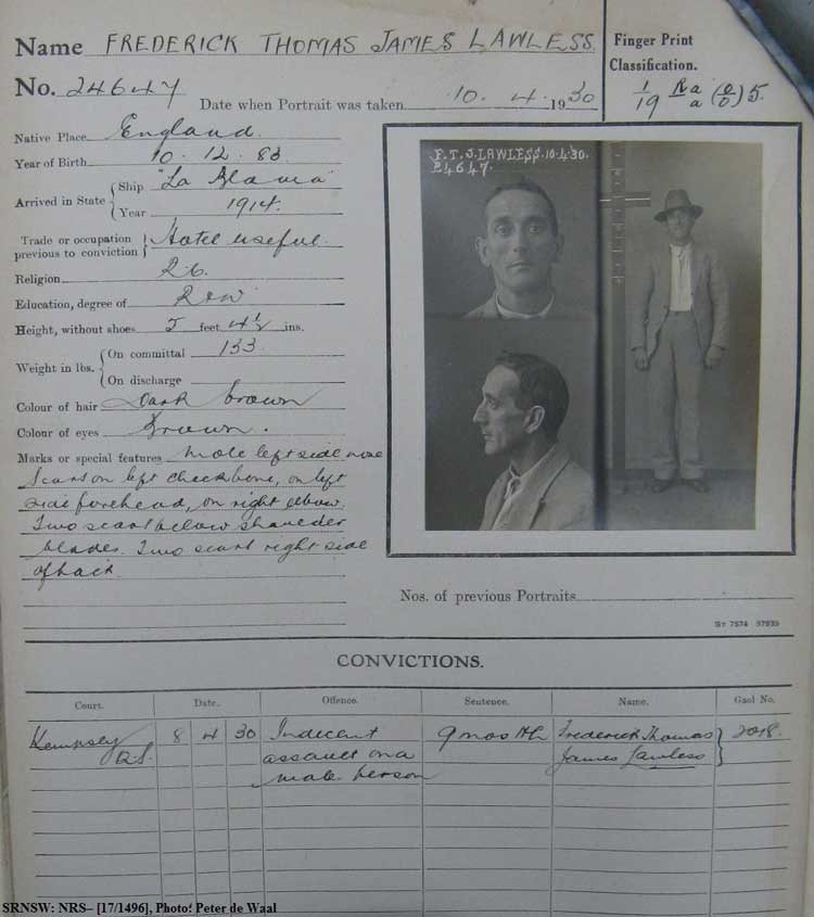 SRNSW: NRS– [17/1496], State Penitentiary photographic description book, 21 Mar 1930-4 Jun 1930, No. 24647, p. –.