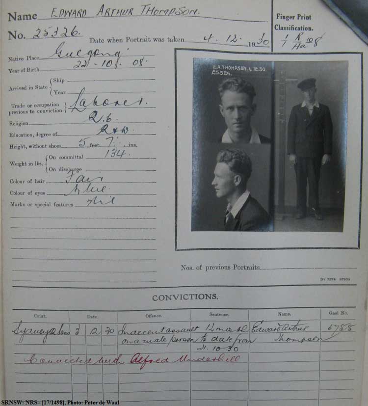 SRNSW: NRS– [17/1498], State Penitentiary photographic description book, 25 Sep 1930-31 Dec 1930, No. 25326, p. –.