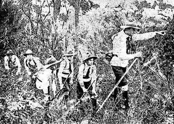 The boy scouts of the Kangaroo patrol at work in the bush at Middle Harbour. Image: Sunday Times, (Sydney, NSW), Sun 13 Sep 1908, p.3. Reproduction: Peter de Waal