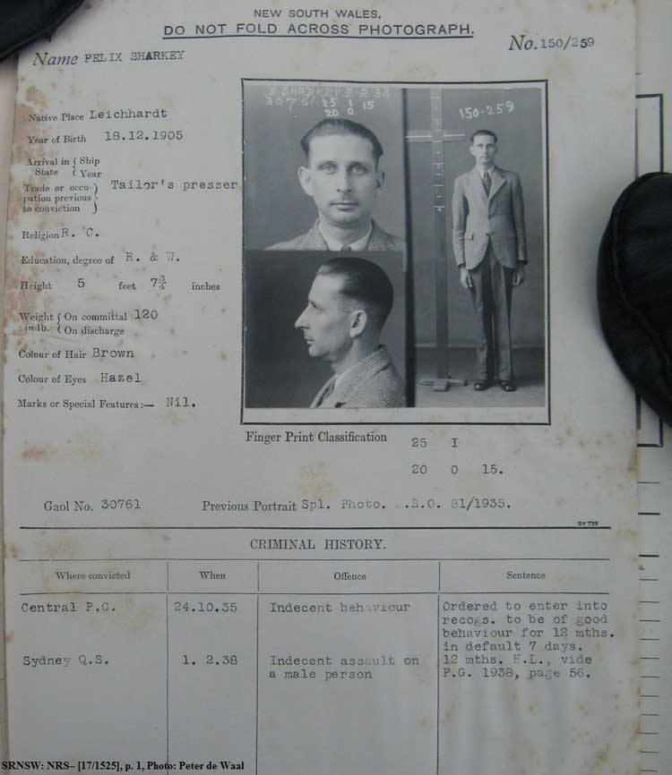 SRNSW: NRS– [17/1525], State Penitentiary photographic description book, 9 Oct 1937-2 Feb 1938, No. 30761, p. –. (p.1)